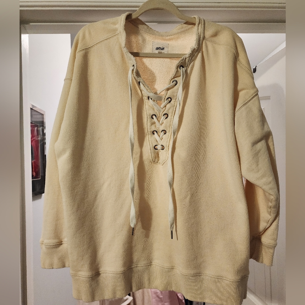 Aerie Lace up Oversized Crew Sweatshirt (Large)